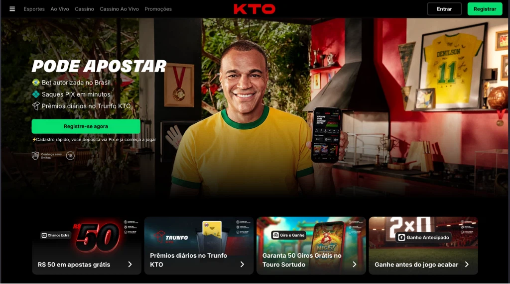 Captura de tela do site oficial da KTO, casa de apostas regulamentada e autorizada no Brasil.