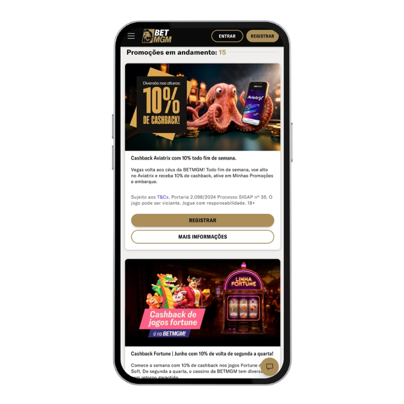 Captura de tela das promoções disponíveis na BetMGM.