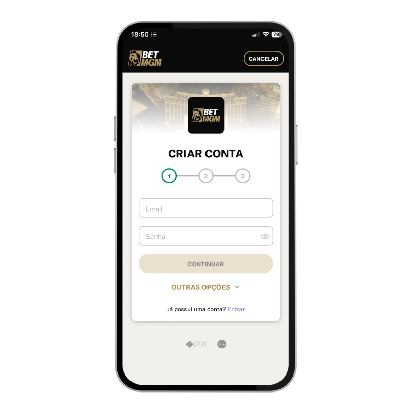 Captura de tela do cadastro no app da BetMGM.