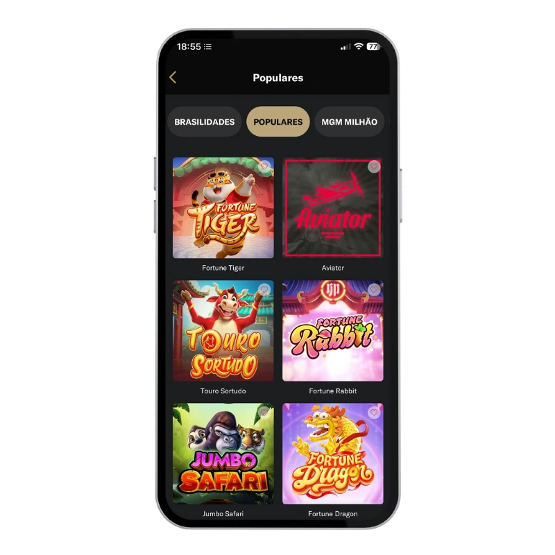 Captura de tela da área de cassino online da BetMGM versão mobile.