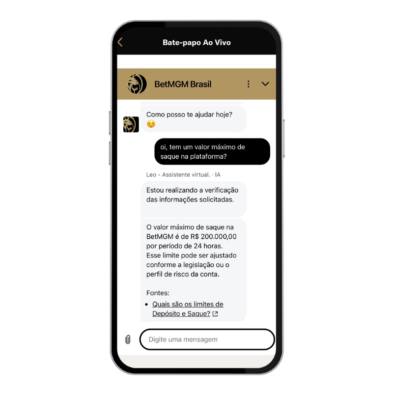 Captura de tela do atendimento via chat da BetMGM.