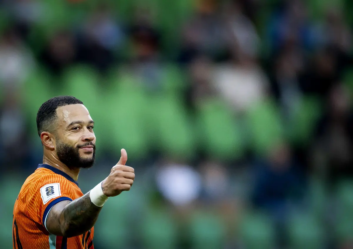 Memphis Depay, da Holanda, durante a partida das eliminatórias da Copa do Mundo entre Holanda e Malta no estádio Euroborg, em 10 de junho de 2025, em Groningen, Holanda.