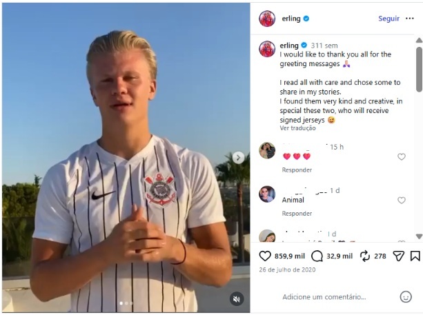 Print do perfil oficial de Erling Haaland no Instagram